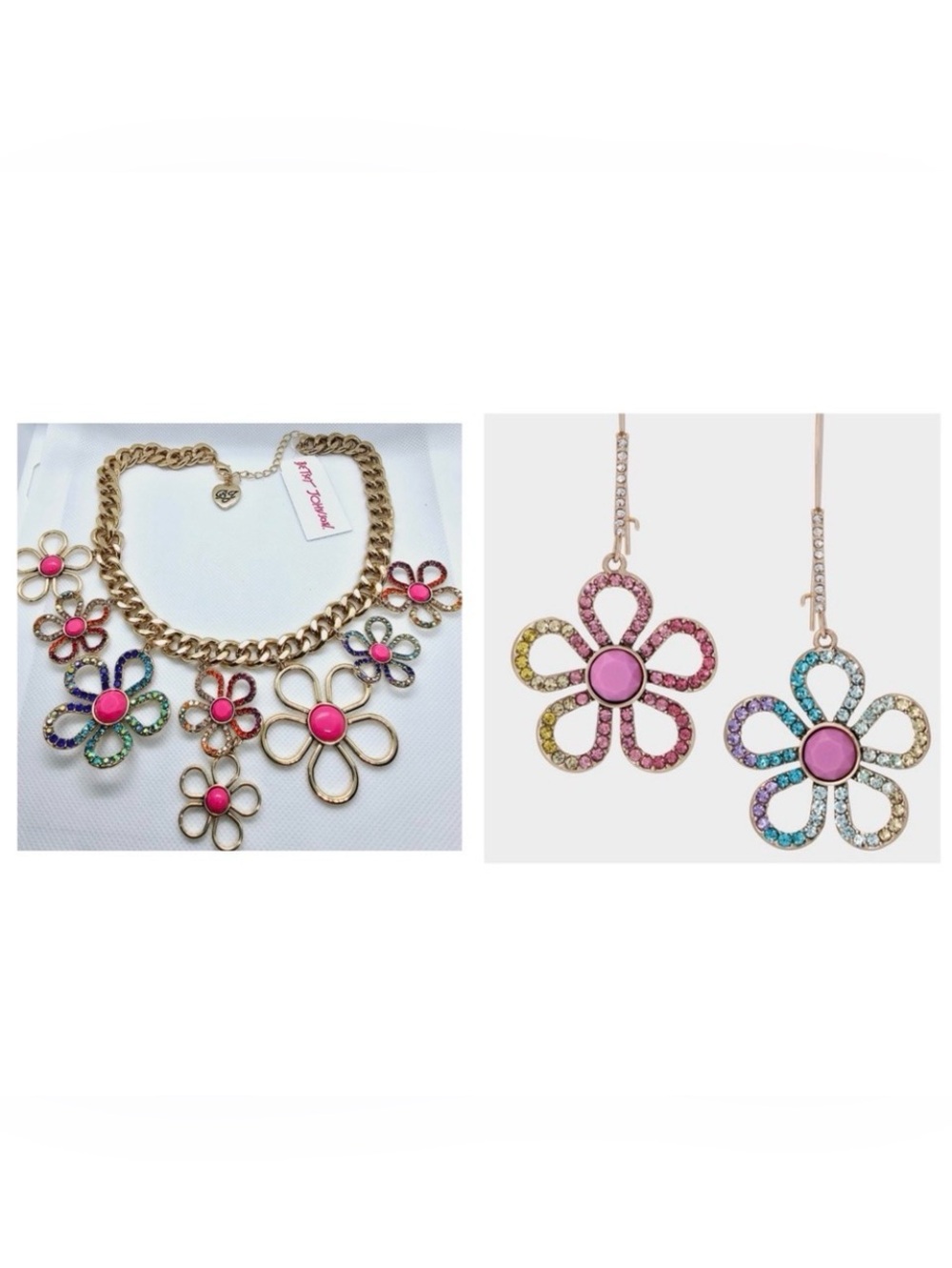 BETSEY JOHNSON SET Love Fest Floral Bib Curb Chain Necklace & Earrings NEW NWT